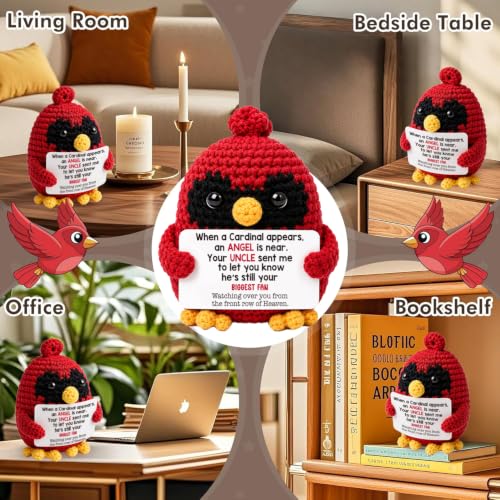 Handmade Crochet Cardinal Memorial Gift Loss of Uncle Relatives Bereavement Sympathy Remembrance Comfort Condolence Passed Away Loved One Angel Red Bird Spiritual Messenger Keepsake Fan - style: Loss of Uncle