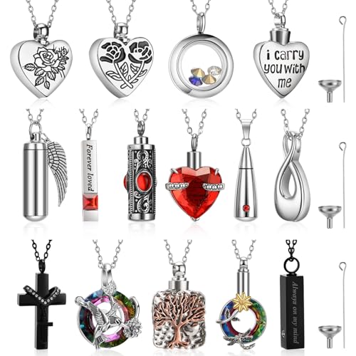 Ecation 15 Pcs Urn Necklace for Ashes Women Cremation Jewelry - color: Red