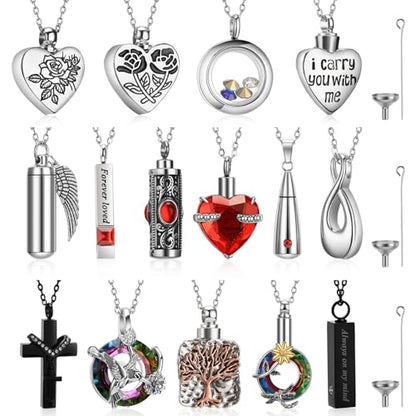 Ecation 15 Pcs Urn Necklace for Ashes Women Cremation Jewelry - color: Red