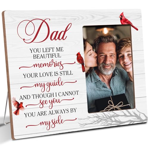 Dad Memorial Wooden Picture Frame, Always By My Side Cardinal Gifts for Loss of Dad, Sympathy Gifts for Loss of Father, Fits 4x6 Photo Frame - color: White