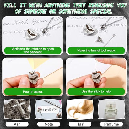 Ecation 12 Set Small Urn Cremation Jewelry Necklaces for Ashes Stainless Steel Keepsake Urns Memorial Locket Mini Ash Holders Waterproof for Human Adult Female Male Family Loved One (Green) - color: Green