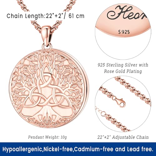 Picture Locket Necklace for Women Men Rose 14K Real Gold 925 Sterling Silver Jewelry Heart Locket Necklace that Holds Pictures Tree of Life Viking Wolf Celtic Knot St Christopher St Michael Pendant - color: I2-8-Celtic Locket-Rose Gold