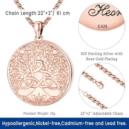 Picture Locket Necklace for Women Men Rose 14K Real Gold 925 Sterling Silver Jewelry Heart Locket Necklace that Holds Pictures Tree of Life Viking Wolf Celtic Knot St Christopher St Michael Pendant - color: I2-8-Celtic Locket-Rose Gold