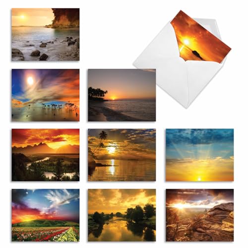 The Best Card Company - Box of 10 All Occasion Cards Blank (4 x 5.12 Inch) - Scenic Landscape Cards Assorted - Sun Settings M1740BN - style: Sun Settings