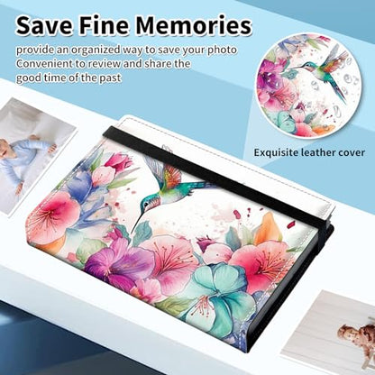 Photo Album 4x6 120 Pockets Photos with Elastic Band PU Leather Photo Books Small Mini Capacity Picture Album for Family Wedding Anniversary Baby Vacation Pictures,Art Watercolor Hummingbird - color: Art Watercolor Hummingbird