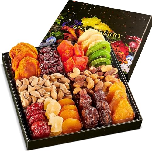 Dried Fruit & Nuts Gift Basket Arrangement Platter, Gourmet Food Snack Box, For Christmas, New Years, Birthday Care Package, Healthy Kosher - Her Him - 12 Snackberry Assortment (12-Pack) - size: 12-Pack
