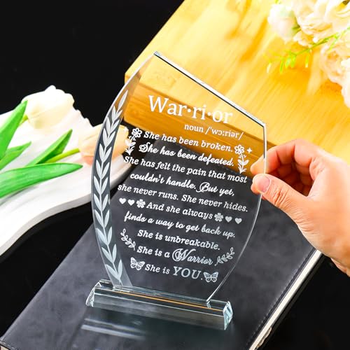 Crystal Cancer Survivor Gifts for Women - Warrior She is You | Crystal Laser Engraved Plaque, Cancer Fighter Patients Sympathy Inspirational Gift for Woman Mom Friends Birthday Christmas - style: Cancer Survivor