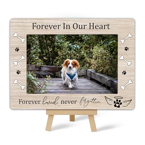 Picture Frames 4x6 | Dog Memorial Death Sympathy Gifts Wooden Picture Frame for Dog Lover, Pet Loss Sympathy Gift Desk Tabletop Shelf Decor (A20) - style: forever in our heart