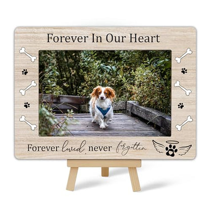 Picture Frames 4x6 | Dog Memorial Death Sympathy Gifts Wooden Picture Frame for Dog Lover, Pet Loss Sympathy Gift Desk Tabletop Shelf Decor (A20) - style: forever in our heart