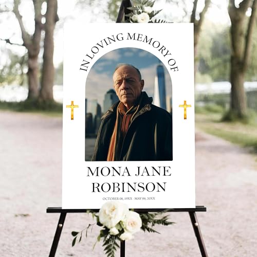 Personalized Elegant Celebration Of Life Welcome Sign, Memorial Picture Board, Celebration Of Life Decoration Yard Sign, Celebration Of Life Photo Displays, Memory Board For Pictures, Gold Cross #1 - color: Version1