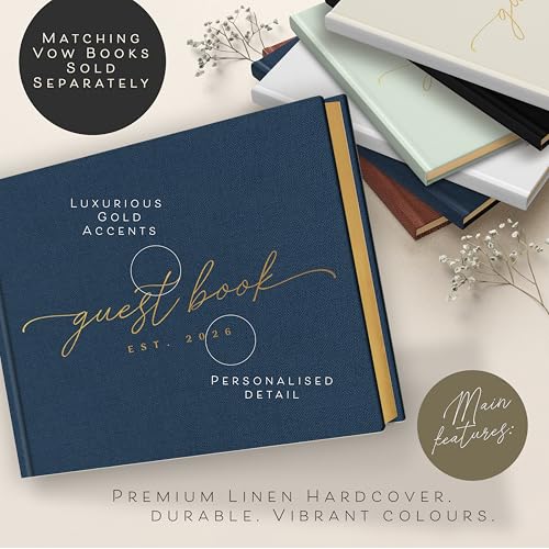 Custom 2026 Wedding Guest Book for Reception — Gold-Foiled Navy Guestbook to Sign in, Elegant Baby Shower Guest Book for Party & Birthday — Photo & Polaroid Guest Book for Wedding & Bridal Shower - size: Est. 2026