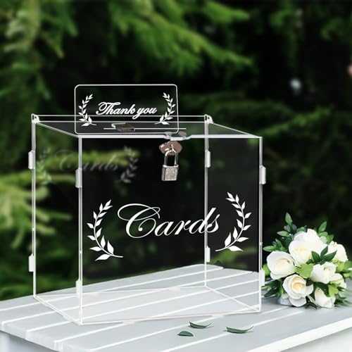 OurWarm Clear Card Boxes with Lock - Gift Card Box Money Box Holder for Reception, Anniversary, Shower, Rustic Wedding Decorations, Birthday, Graduation