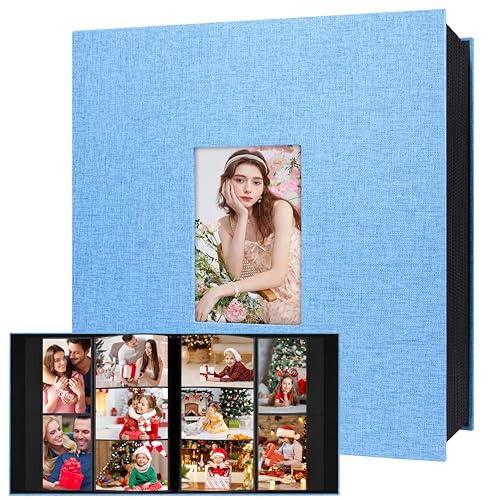 Aevdor Large Capacity 4x6 Photo Album, 1000 Photos, Linen Cover, Blue | Black Inner Pages, 3 Horizontal and 2 Vertical Pockets per Side, Front Photo Window, Family, Wedding & Travel Memories - color: Linen Blue