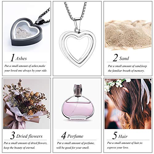 zeqingjw Glass Cremation Jewelry Necklace for Ashes Heart Memorial Lockets for Ashes Stainless Steel Keepsake Urn Ashes Pendants - color: Black