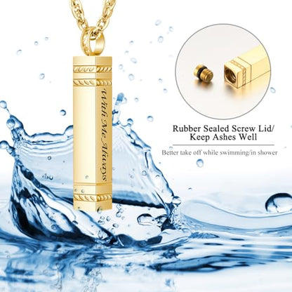 abooxiu Urn Necklace for Ashes Memorial Cremation Jewelry for Ashes Stainless Steel Ashes Jewelry Cube Ashes Necklace Bar Urn Pendant for Women Men - style: With Me Always-Gold