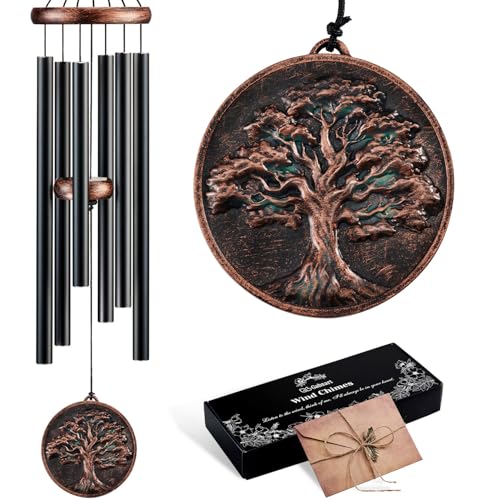 34" Tree of Life Wind Chimes for Outside, Vintage Deep Tone Decor | 6 Tuned Aluminum Tubes, Pentatonic Scale, Ready to Hang, Patio Garden Decor, Great Gift for Memorials, Festivals & Birthdays - size: 34" Tree of Life