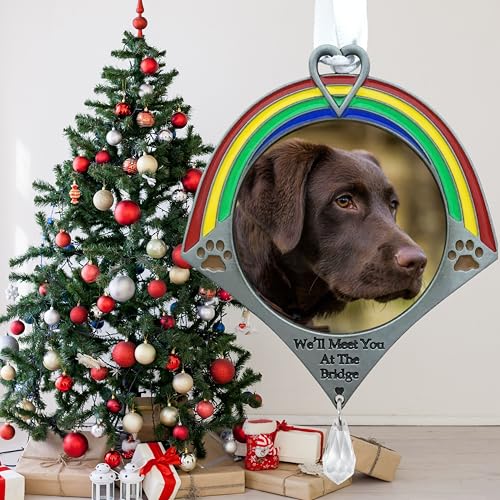 Rainbow Bridge Dog Memorial Ornament with Photo Frame – Pet Remembrance Christmas Ornament – Sympathy Gift for Loss of Dog – Holds Cherished Picture – Gift Bag Included – 4.25" H x 3.25" W - size: 1