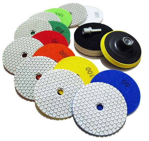 4 Inch New Model Dry Diamond Polishing Pads, 11PCS Dry/Wet Marble Polish Pad Kit for Drill Grinder Polisher -Granite Buffing Pad for Concrete Countertop Quartz Stones - color: Multicolor
