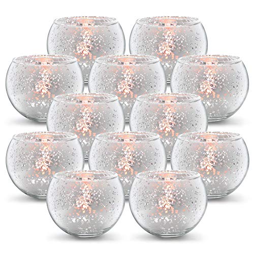 Volens Round Silver Votive Candle Holders, Mercury Glass Votives Set of 12 - color: Silver, size: 12 PACK