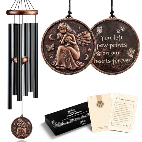 32" Pet Memorial Wind Chimes, Dog Memorial Gifts for Loss of Dog | Vintage Embossed Angel Pendant, Dogs Mom Gifts for Women, Pet Passing Away Sympathy Remembrance Gift - size: 32" Angel