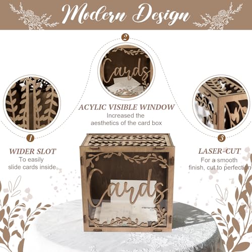 OurWarm Wedding Card Boxes for Reception, Wooden Gift Card Box for Wedding | Acrylic Clear Window, Rustic Design, Easy Assembly, Money Gift Card Box for Wedding, Graduation, Birthday & Baby Shower