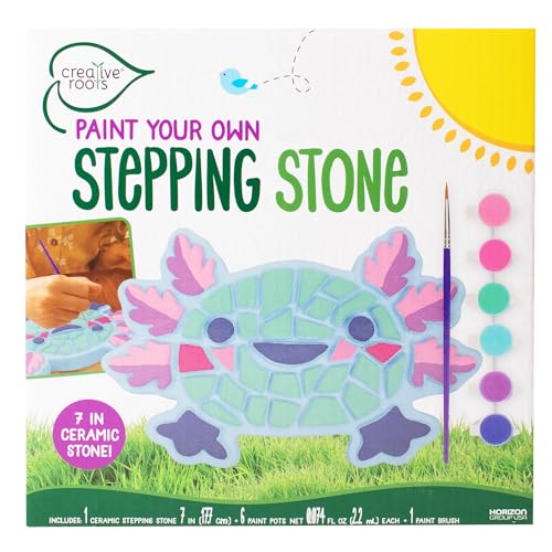 Creative Roots Paint Your Own Stepping Stone Kit, Axolotl | DIY Garden Stepping Stone Activity, Arts and Crafts Project for Kids, Includes Pre-Cast Ceramic and Paints - style: Axolotl