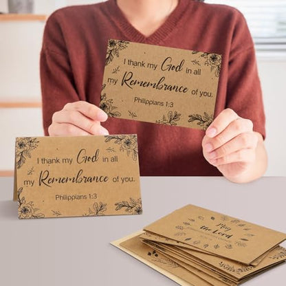 Affrolling 50 Pcs Kraft Christian Thank You Cards with Envelopes Stickers - style: Kraft