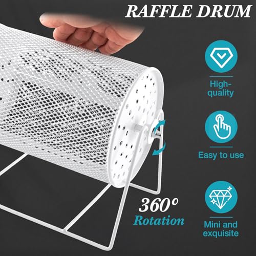 Teenyyou Raffle Drum Holds 600 Tickets, Metal Ticket Wheel Spinner with Stand, Raffle Tickets Cage for Games Events, Parties, School Drawings(Integrated Rotary,White,7.09" X 4.72", Small) - color: White, size: 7.09" X 4.72", Small, style: Integrated Rotar