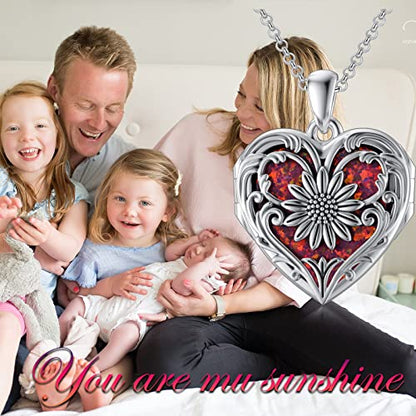 SOULMEET Personalized Silver Locket Necklace That Holds Pictures Photo Keep Someone Near to You, Memorial Custom Lockets Necklaces Letters Engraving for His Her - color: A8-Red opal sunflower-Black, style: Locket Necklace Only
