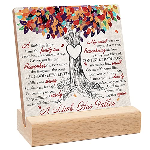 A Limb Has Fallen from The Family Tree Sign,Sympathy Memorial Grief Condolences Gifts for Women Friends Classmates Family Coworkers,Bereavement Gift Ideas,Decor for Desk Home Office Colorful Leaves - color: 009