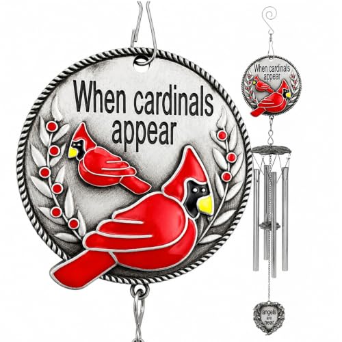 Cardinal Memorial Wind Chimes – When Cardinals Appear Angels are Near Wind Chime – Sympathy Gift for Loss of Loved One – Bereavement Remembrance Outdoor Hanging Décor – Red Cardinal, 23.5 Inch