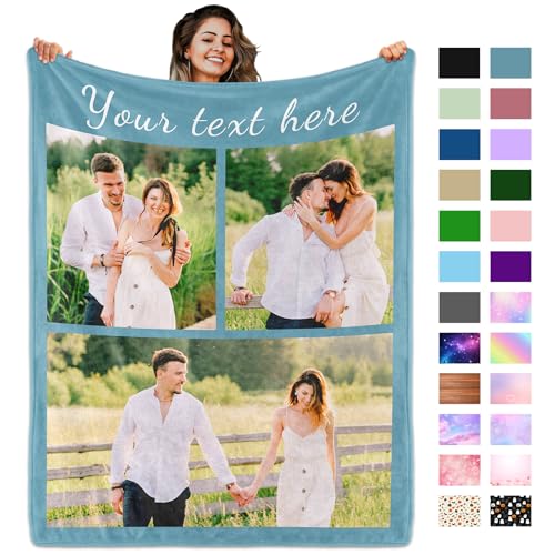 Custom Blanket with Picture Text, Personalized 3 Photo Blanket, HD Printing Customized Flannel Throw Blanket Gifts for Mom Dad Couple Girlfriend Boyfriend Wife Husband Christmas - color: 3-photo