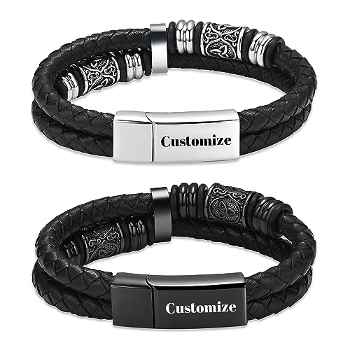constantlife Viking Thor's Hammer Cremation Bracelet for Ashes for Men Braided Leather Wristband Cuff Bangle Memorial Urn Jewelry Funeral Keepsake Gift - color: Celtic Beads-Customize, size: 22cm