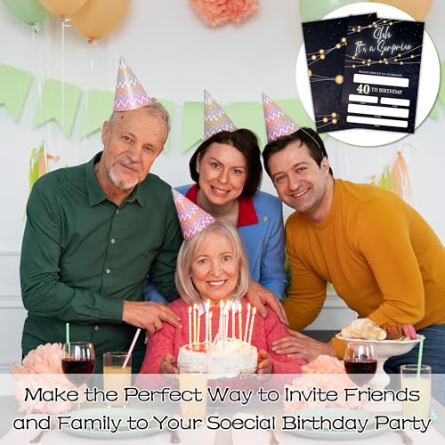 Birthday Invitations - Black Gold Glitter Bday Invites with Envelopes(25-Count) - Surprise 40th Fill-in Invite Cards for Party Supplies Favors Decorations - F08 - style: Shh 40th