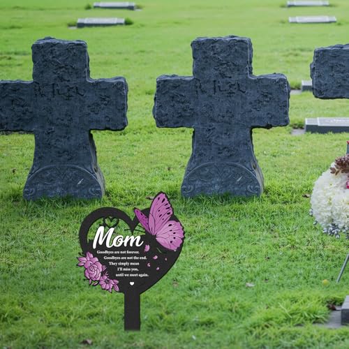 Mom Memorial Grave Stakes - Metal Heart Cemetery Markers - style: Mother
