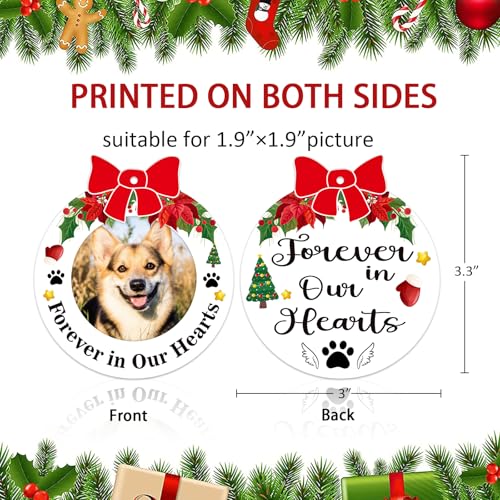 JUESMOS Dog Picture Frame Memorial Christmas Ornaments 2025 Dog Memorial Photo Ornaments for Christmas Tree Forever in Our Hearts Remembrance Gifts Sypathy Gifts for Loss of Dogs Pet Cat