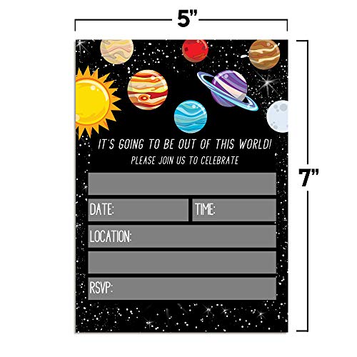 Outer Space Birthday Invitations - Space Invites for Kids, 20 5x7 Fill In Cards with Twenty White Envelopes for Your Galaxy Outer Space Birthday by AmandaCreation - style: Galaxy