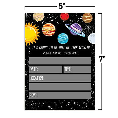 Outer Space Birthday Invitations - Space Invites for Kids, 20 5x7 Fill In Cards with Twenty White Envelopes for Your Galaxy Outer Space Birthday by AmandaCreation - style: Galaxy