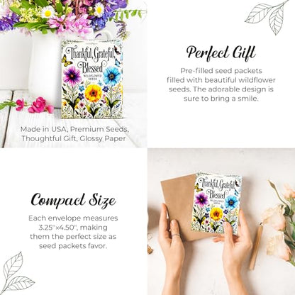 25 Wildflower Seed Packets - Thank You Gifts for Guests - Engagement Party Decorations - Wild Flower Seeds Throw and Grow Perennial Annual Mix to Attract Pollinators Bees Birds & Butterflies Non-GMO