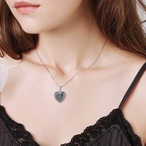 SOULMEET Sunflower/Rose/Daisy Heart Locket Necklace That Holds Pictures Keep Someone Near to You Sterling Silver/Gold Personalized Photo Locket Gift - style: A-Rose locket+photo