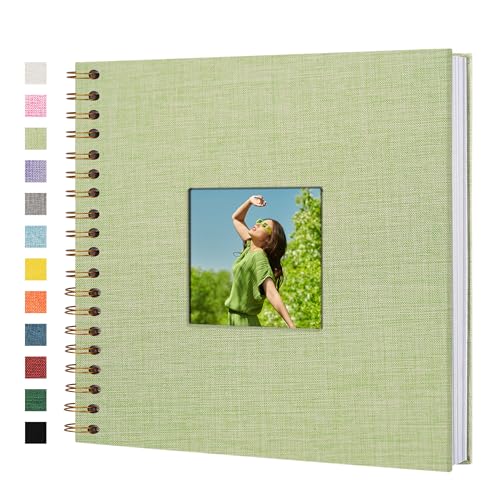 Scrapbook Photo Album, Linen Covered, 10x10 Inches, 40 Sheets/80 Pages | Hardcover Kraft White Pages, Wedding Guest Book, Travel Memory Book, Christmas, Baby Shower Keepsake, Family Album - color: GrassGreen, size: 10x10 Inch 80 Pages