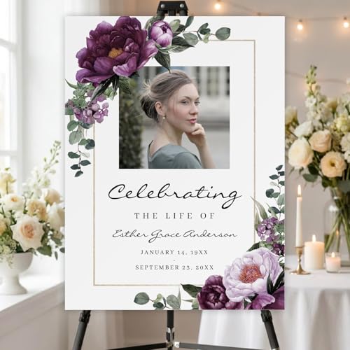 Custom Plum Celebration of Life Welcome Sign for Memorial Funeral - color: Sign 28