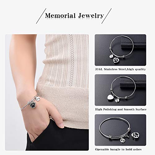 Always in My Heart Expandable cuffCremation Bracelet for Ashes Dog Cat Paw Prints Pet Memorial Urn Jewelry - color: Steel