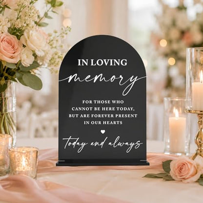 In Loving Memory Wedding Sign, Black Acrylic Memorial Table Decor, Elegant Script Remembrance Sign for Ceremony Reception, Forever in Our Hearts Wedding Signage, Today and Always-5x7