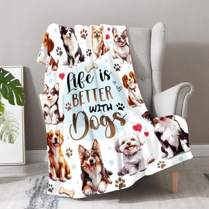 Dog Blanket Gifts for Women Kids Girls Boys Cute Puppies Pet Lovers Themed Throws Soft Cozy Bed Couch Plush Birthday Christmas Lightweight Blanket 50"x60" - color: Dog, size: 50"x60"