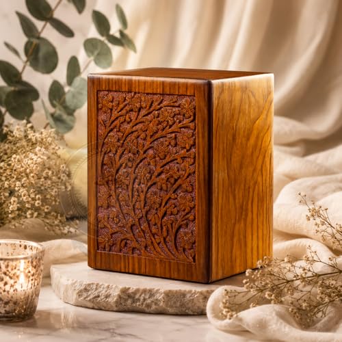 Artisans Crafted Premium Rosewood Decorative Hand Carved Wooden Urns | Carved with Precision | Memorial Wooden Urns for Loved Ones | Nagina International (Medium+) - size: Medium+