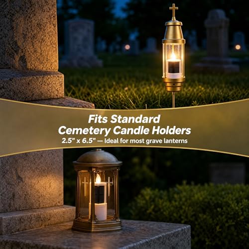 OURMEMEMO Solar Cemetery Candles 2 Pack for Double Headstone Waterproof | 2-pack solar grave candles for double headstones, auto on/off, IP65 waterproof memorial decor - size: 2