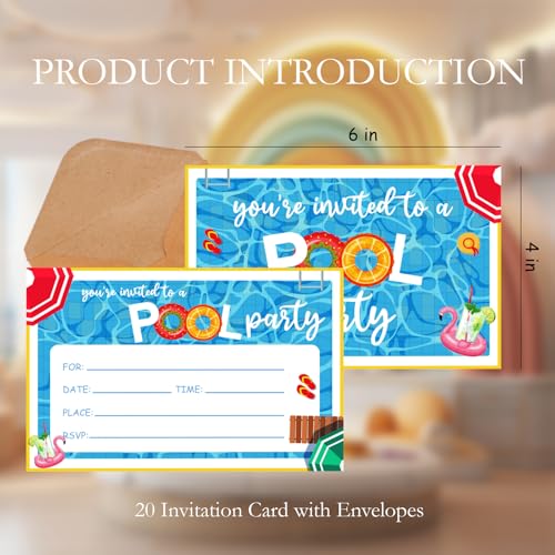 Pool Party Birthday Invitations 20Pcs with Envelopes Fill-in Cards - color: Blue Pool