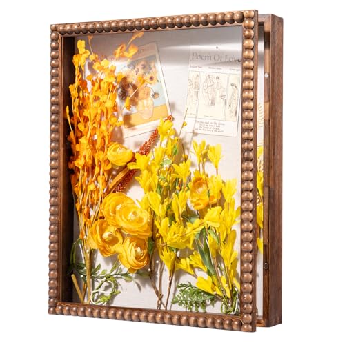 Muzilife 16x20 Shadow Box Pine Wood with Unique Bead Door, 3.18 Deep, Brown - color: Brown-bead Shape, size: 16"x20"