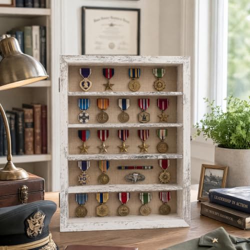 GMFrames 12x16 Wooden Shadow Box Frame with Removable Shelves Deep Display Case for Military Medals Keepsakes White - color: White, size: 12x16